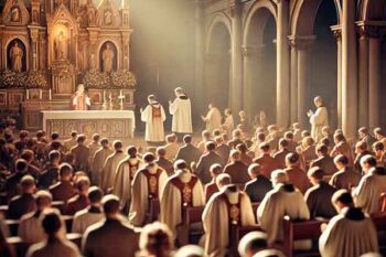 Espiritualidade na Quaresma: Como Fortalecer Sua Fé Neste Tempo de Reflexão, home horando na igreja (img gerada por IA)