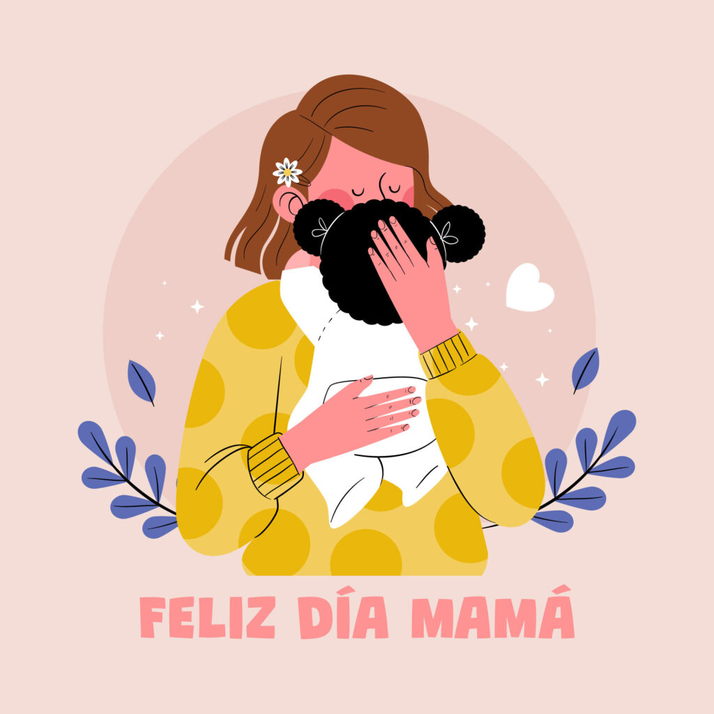 ilustração de uma mãe abraçando sua filha no colo.